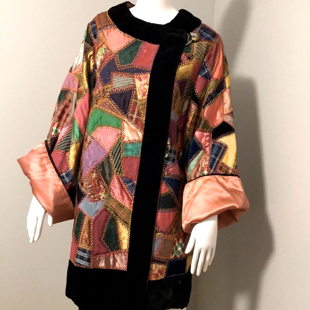 Vintage Patchwork crazy quilt evening cropped kimono